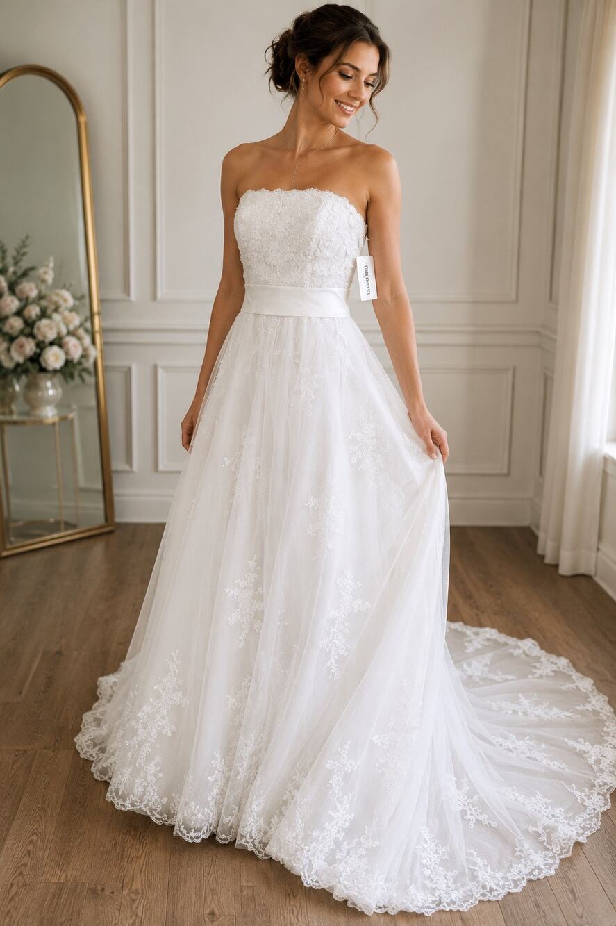 NWT David’s Bridal WG9926 Ivory Beaded Strapless Wedding Bridal Gown Size 8